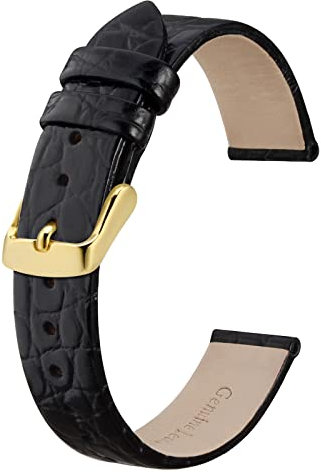 BISONSTRAP Leder Uhrenarmbänder, Weiche Ersatzbänder mit Polierter Schnalle, 14mm, Schwarz mit Goldener Schnalle