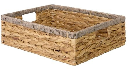 Shallow Woven Water Hyacinth Organiser Storage Baskets Wicker Hamper with Handles Gift Bathroom Toys Storage Basket (Large)