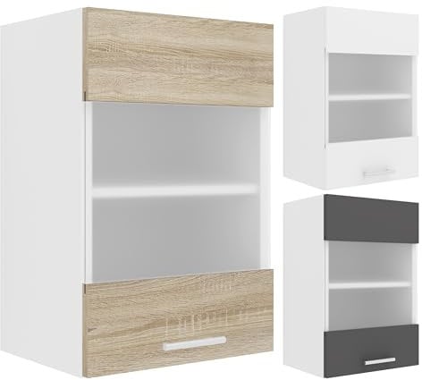 VCM Küchenschrank hängend | Maße ca. H. 60 x B. 40 x T. 31 cm | Hängeschrank mit Zwei Fächern | Küchenschrank mit Glas | Küchenmöbel - Esilo