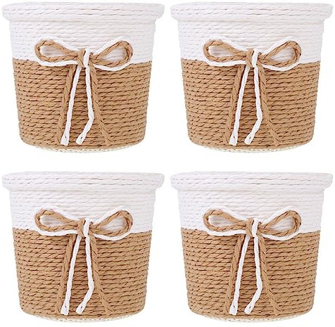 Operitacx 4pièces Pots De Fleurs Tressés Papier De Panier De Décoration Pour Plantes Vertes Accessoire Esthétique Pour Intérieur Dimensions Pour Amateurs De Fleurs Plantes