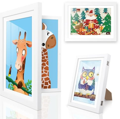 UBeesize Kinderkunstrahmen, 24 x 33cm Bilderrahmen Kinder Frontöffnung A4 Kinder Bilderrahmen Weiße Hängende Kunst Wechselbilderrahmen Ideal für Kinder Kunstprojekte, Gruppenfoto, Urkunde