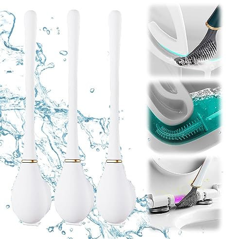 2023 - Escobilla de baño de silicona con cabeza plana y flexible, flexible, de silicona, para baño con secado rápido, montaje en pared sin taladrar