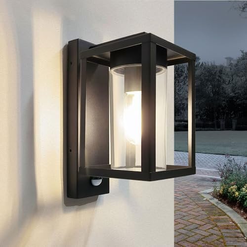max K O M F O R T Elegante Aussenwandleuchte, Aussenlampe - Edelstahl schwarz, Bewegungsmelder, IP44, E27 Fassung, 2228A1