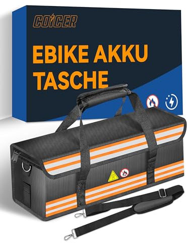 COICER E-Bike Akku Tasche, Schutz Feuerfeste Box für Akkus Dokumententasche Explosionsgeschützte Lipo Fahrrad, Safe Bag Ebike Akku, Schutzhülle Große Batterieaufbewahrung Zubehör (M-Schultergurt-Stil)