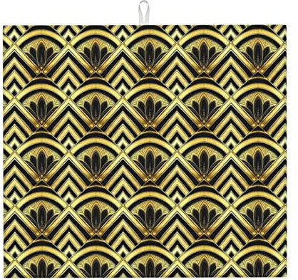 Alfombrilla Escurreplatos 41x46cm, Balanzas De Diamantes Art Déco Alfombrilla Secado para Encimera Plegable Enrollable Alfombrilla Secado, para Fregadero, Encimera De Cocina