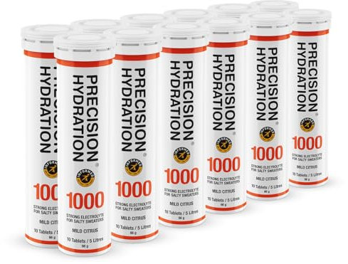 Precision Hydration Electrolyte Tablets - Multi Strength Effervescent Hydration Tablets - Combats Cramp - Low Calorie,Gluten Free, Vegan/Vegetarian Friendly(12 Tubes, 1000mg/L - Orange Tube)