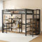 Hochbett 140x200 cm mit Schreibtisch & Schrank, Metallbett mit Treppe und Rausfallschutz, Etagenbett Metall Bettgestell für Kinder, Jugendliche, Erwachsene, Schwarz (140x200 cm)