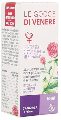Integratore Menopausa Naturale Alto Dosaggio Per Vampate di Calore Sudorazione Umore Gonfiore Con Trifoglio Rosso Vite Rossa Salvia e Cimicifuga Gocce di Venere Dott. Cagnola 50ml