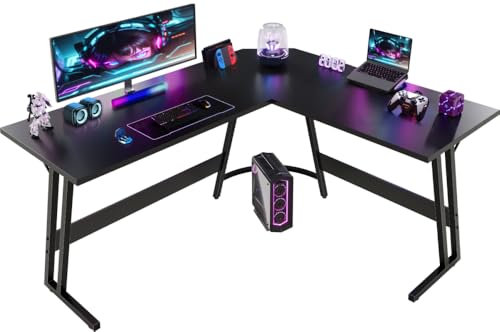 Devoko L Shaped Gaming Desk 150x130x75cm With Removable Monitor Stand, Corner Computer Desk Large PC Writing Table for Home and Office,Easy to Assemble, Black Frosted