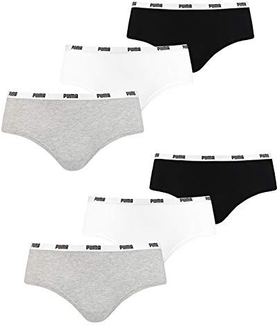 PUMA Damen Unterwäsche Unterhose Pantys Slips Iconic Hipsters 6er Pack, Farbe:Mehrfarbig, Wäschegröße:XL, Artikel:-015 White/Grey/Black