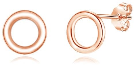Cangall Silver and Rose Gold Round Stud Earrings for Women, Girls - Hypoallergenic 10mm Circle Small Cartilage Sleeper Earrings - Unisex Tiny Silver Studs for Sensitive Ears