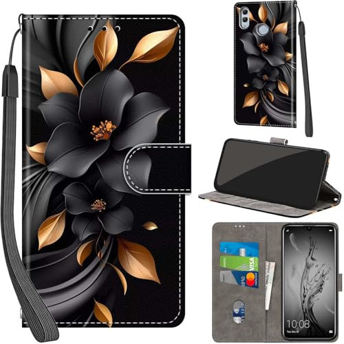 PHINIENLAND Cover per Huawei P Smart 2019 Case PU Pelle Custodia [Kickstand] [Chiusura magnetica] [Slot per Schede], Portafoglio Flip Custodia per Honor 10 Lite,Fiori