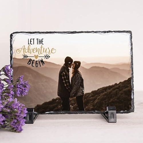 Wanapix | Foto auf Schieferplatte | Einschließlich Stützfuß | Mit Foto und Text Personalisieren| 14x9cm | 100% Personalisiert