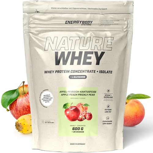 Energybody Nature Whey Isolate Apfel-Pfirsich-Kaktusfeige 600 g Beutel | zucker- und fettarmes Molkenproteinpulver, ohne künstliche Verdickungsmittel, Eiweiss Shake