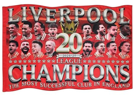 Liverpool Champions 2025 Flag, Large 150x97cm Liverpool Flag, Durable Indoor Outdoor Decor for Liverpool Fans, Football Gifts for Men and Women