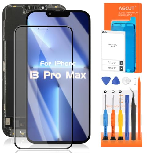AGCUT OLED LCD Display pour iPhone 13 Pro Max Écran LCD pour iPhone 13 ProMax A2484 A2641 A2644 A2645 A2643 6,7 3D Touch Ecran Replacement Tactile Digitizer Assemblée avec Réparation Kit, Noir