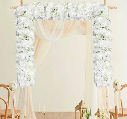 FENGLY 1m KüNstliche Seidenblumen, Weiß Hochzeit Floral Romantische Rose Panel, Hochzeitsbogen KüNstliche Blumenreihe Deko, Hochzeit Bogen Stage Wände Hintergrund Dekor Für Garten, Restaurant