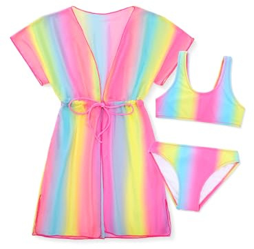 SERENYOU Girls Swimming Costume 3 Pieces Bikini Sets with Adjustable Cover ups 5-6 Years Rainbow