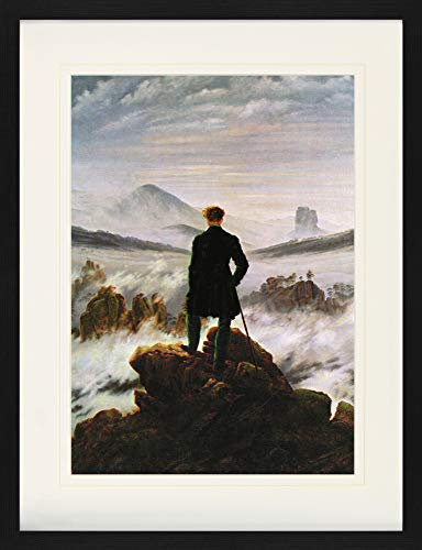 1art1 Caspar David Friedrich Poster Der Wanderer Im Nebelmeer, 1818 Gerahmtes Bild Mit Edlem Passepartout | Wand-Bilder | Im Bilderrahmen 80x60 cm