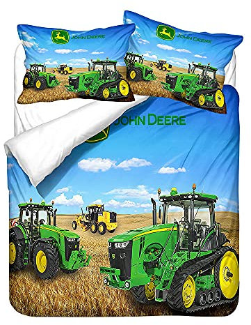 OUJIE 3D Mikrofaser BettwäSche 155x220cm 3 Teilig Landmaschinen Traktor MäHdrescher BAU KinderbettwäSche Angenehme Bettbezug mit 80x80cm ReißVerschluss Kissenbezug Familienbett BettwäSche-Sets