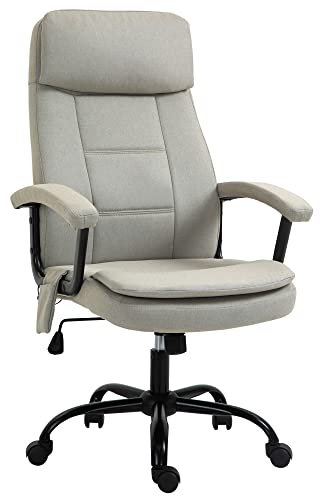 Vinsetto Bürostuhl mit Massagefunktion Ergonomischer Chefsessel mit Wippfunktion, Höhenverstellbar 360° Drehbar Schreibtischstuhl mit Seitentasche, Leinenoptik, Beige
