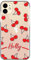 Personalised Phone Case For Apple iPhones, 14, 13, 12, 11, Pro Max, Mini, XR, XS, Red Cherry Design Print with Red Name/Initials on Clear Case, Hard Cover