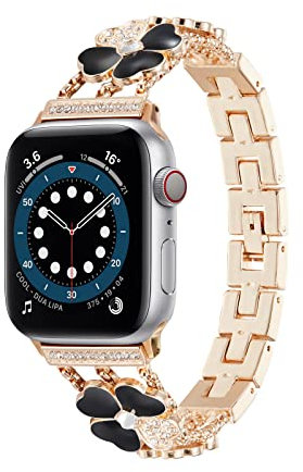 GOOYIN Cinturino Donna per Apple Watch 45mm 44mm 42mm Bracciale Sostituzione Acciaio Inossidabile con Diamante Strass Gioielli Cinturini di Ricambio per iWatch Series 7 6 5 4 3 2 1 SE, Oro Rosa