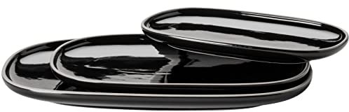 MÄSER Serie Isora Modernes Servierplatten Set mit 3 eckig geformten Serviertellern in unterschiedlicher Größe aus hochwertiger Keramik, Steinzeug, Schwarz