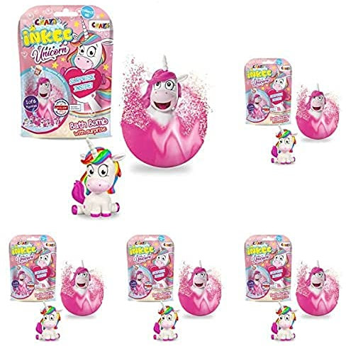 CRAZE Spaßbad Einhorn INKEE Magische Duft Badekugel mit Überraschung Unicorn Einhornfigur 18378, bunt, 5er Pack