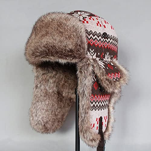 Russische Mütze Winter-Bombermütze Für Damen, Russischer Kunstpelz, Trapper, Flieger-Bombermütze, Herren, Uschanka, Schneekappe Mit Ohrenklappen, Stil 1,60–62 cm