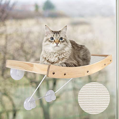 ZNM Katzen Fensterplätze-Katzen Hängematte Sisal,Massivholzrahmen,Katzenbett Fenster mit Stabil Saugnäpfe,Katzenhängebett Fenster,Platzsparendes Design,Halten bis zu 18KG