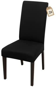 FIGOOO Housse de Chaise Extensible 2 Pièces Housse de Chaise Salle à Manger Universel Couleur Unique Amovible Lavable Durable Cuisine Restaurant Hôtel Banquet Décoration(Noir,2pcs)