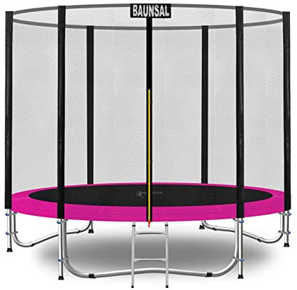 Baunsal® Trampolin Outdoor Ø 183 cm (EXD) pink als Komplettset mit Federabdeckung, Sprungmatte, Netz und Leiter - Gartentrampolin Spielzeug für Kinder