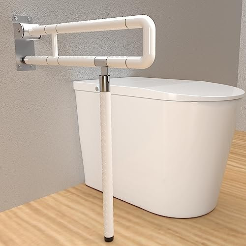 Izrielar Wandstützgriff Toilette, Faltbarer Haltegriff Handlauf Sicherheitssitzstütze, Edelstahl Stütz-Haltegriff rutschfest Fluoreszierender Handlauf Für Badezimmer, Küche, Badewanne, Weiß