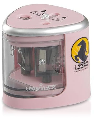 LZZAZ® Electric Pencil Sharpener with Battery Operated, Double Hole Heavy Duty Automatic Pencil Sharpeners with Big Container for Schools, Home, Office, Teacher, Artist (Pink)
