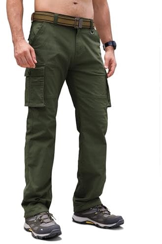 Cindeyar Cargohose Herren Relaxed Fit Baumwolle Wanderhose Herren Casual Arbeitshosen Männer Outdoor Militär Taktische Hosen mit Multi Taschen(Armeegrün,L)