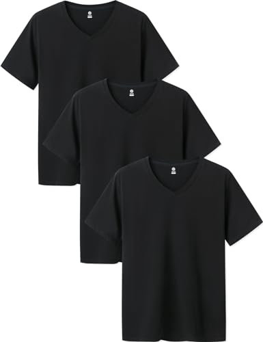 LAPASA Pack de 3 Camisetas Hombre de Algodón ELS Manga Corta Camiseta Interior Cuello en V M06 Large Negro (Cuello en V)