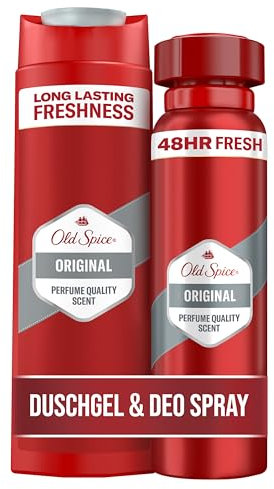 Old Spice Original Set mit Deodorant Körperspray für Männer (250 ml) und 3-in-1 Duschgel & Shampoo Herren (250 ml), 48 h Frische, 0% Aluminiumsalze, keine weißen Rückstände und gelben Flecken