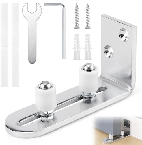Guia Suelo Puerta Corredera, Guía de Piso Ajustable, Guia de Piso Puerta Corredera con Tornillos y Tubo de Expansión, para Puertas de Granero Puerta de Madera, Plata