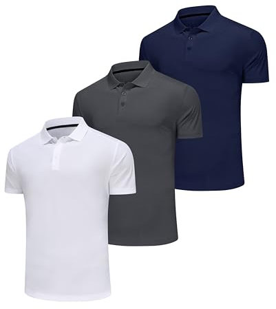 Djtnzdm Polo Homme Manches Courtes Respirant Golf Tennis Polo Basic Confortable Casual Eté Fonctionnel Travail T-Shirt(Lot de 3 L Gris Bleu Blanc