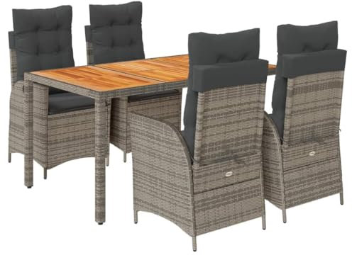 vidaXL Garten Essgruppe 5-TLG., Gartenmöbel Set Tisch mit 4 Stühle, Gartengarnitur mit Kissen, Sitzgruppe Essgarnitur Terrasse, Grau Poly Rattan