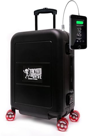 TOKYOTO Kabinengepäck mit Skate-Rollen Skateboard-Design USB-Anschluss Leicht und Modern für Reisen Jugendliche und Teenager Geräuschlose Rollen 55x35x20 Hartschalenkoffer 55x40x20 cm Trolley Black