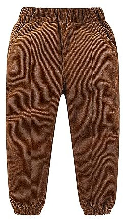 YIzdegg Pantaloni in velluto a coste per bambini grandi e invernali con elastico in vita e caviglie e pantaloni termici, marrone, 7-8 Anni