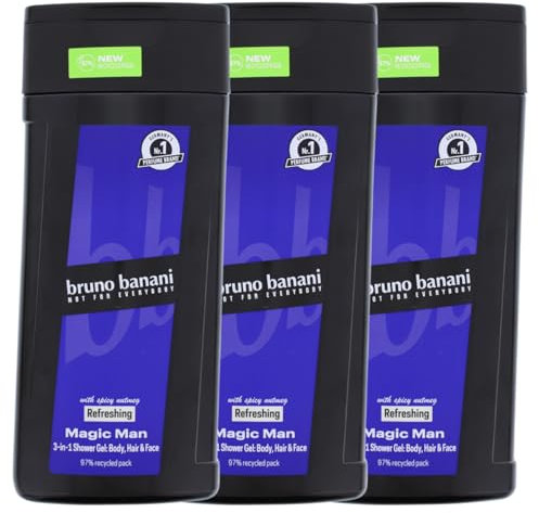 3x bruno banani Magic Man 3-in-1 Shower Gel pikante Muskatnuss Duft je 250ml