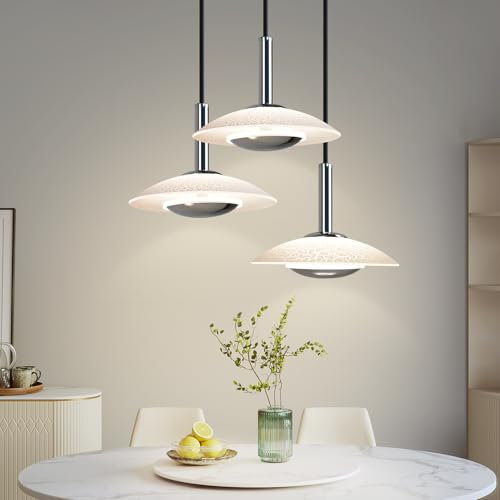 ZMH LED Hängelampe Pendelleuchte Wohnzimmer - Hängeleuchte Modern Design Glas Küche Esszimmerlampe 3000K Warmweiß Chrom Esstischlampe 3 Flammig Rund Metall Pendellampe für Esstisch Schlafzimmer