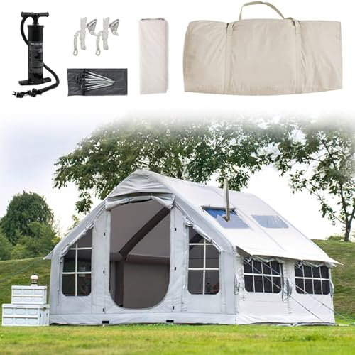Zelt 6-8 Personen Familienzelt Luftzelt Aufblasbar Camping Mit Pumpe, Sportzelte Big Air Aufblasbares Zelt Haus XXL, 4-Saison Pop Up Große Blow-up-Zelte Mit Kaminöffnung