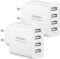 Chargeur USB Paquet de 2, Prise USB Multiple 4 Ports 25W/5A Chargeur Rapide, Prise Multiple Secteur Adaptateur Secteur pour iPhone iPhone 16 15 14 13 12 11 Pro Max XS XR 8, Samsung Galaxy S25 S24 S23