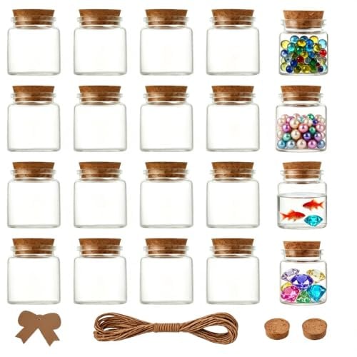 Ksnowqi 20 Pièces 50ml Transparent Mini Bocaux En Verre Avec Bouchons, Pot avec Bouchon Liege, Mini Fiole en Verre avec Bouchon, Pots à Épices en Verre avec Bouchon en Liège pour Mariage Fête