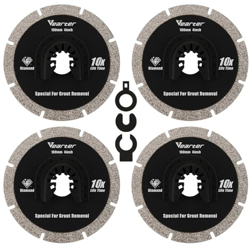 Vearter Lot de 4 lames de scie circulaire oscillante diamantée de 10,2 cm pour enlever les joints de grain, lames universelles à dégagement rapide pour carrelage, ciment, béton, maçonnerie