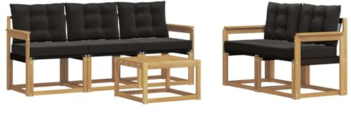 vidaXL Outdoor-Sofagarnitur mit Kissen 6 pcs Weiß und Schwarz, Gartenmöbel, modernes Ecksofa, langlebige Terrassen-Sitze, stilvolle Lounge für deinen Outdoor-Bereich